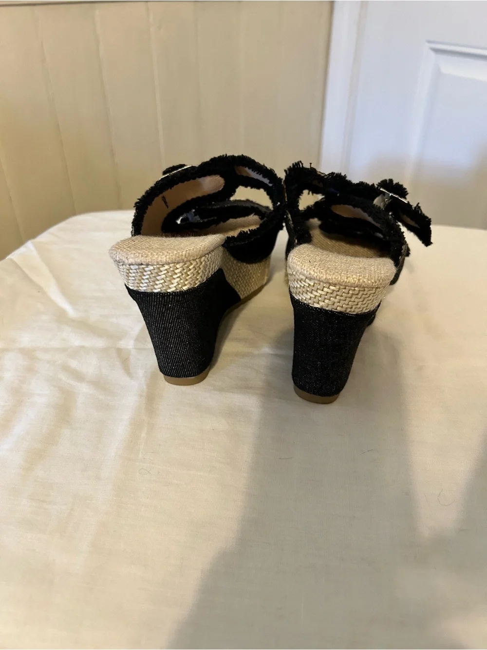 Black Denim Espadrille Wedge Slide Sandals/US Women’s 7.5 (Euro Size 38)/NWOT